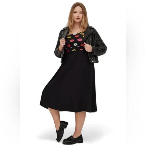 Torrid Dress Sz 4XL Black Dress with Colorful Lip Print Special Events Valentine - Picture 2 of 8